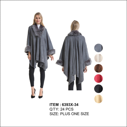 Plus Poncho/Cape Textured With Fur GDP6393X-34-AT