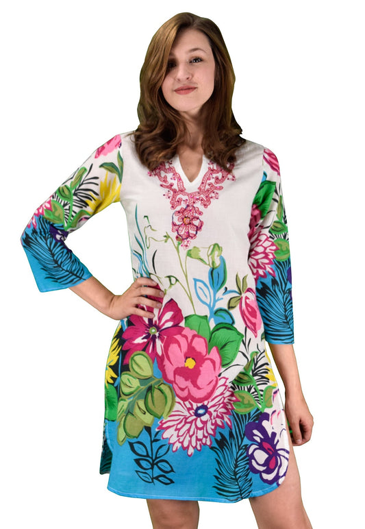 Cotton Floral Embroidered Tunic - 12 Pack