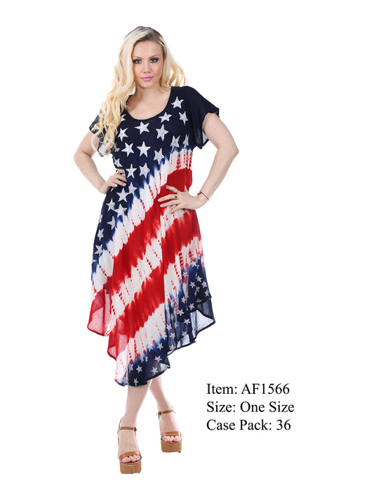 Rayon Short Sleeve Dress- Flag Pattern GDPAF1566-AT
