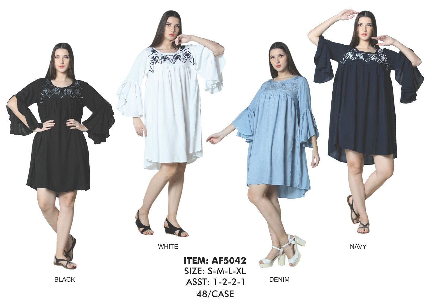 Rayon L/S Short Dress With Embd. 140 Gms GDPAF5042-AT