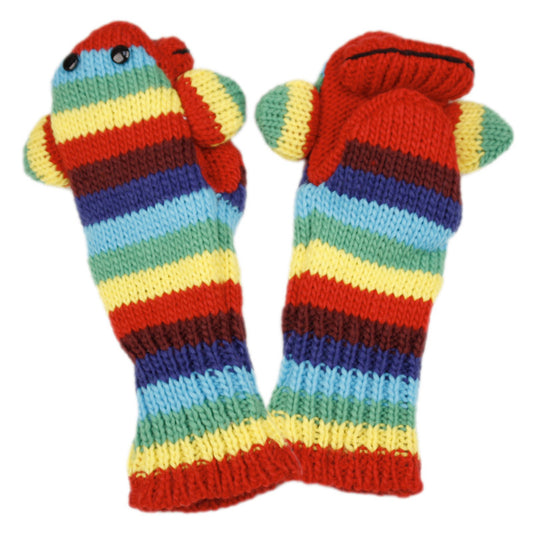 Kids Knit Animal Mittens W/Fleece Lining