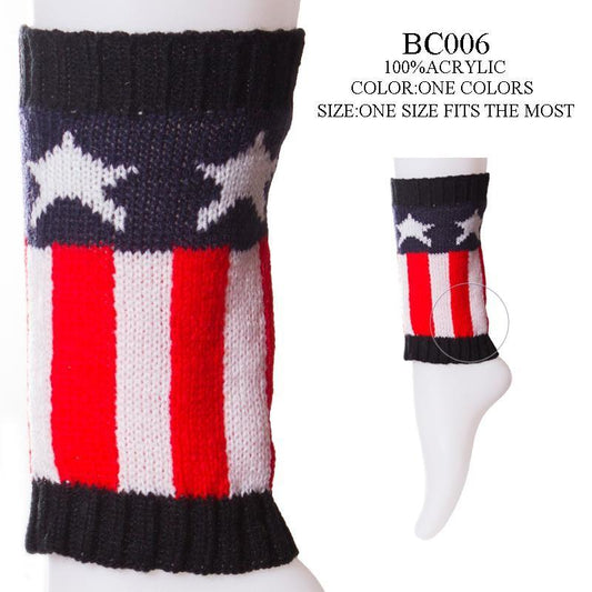 Star & Stripe Pattern Short Knitted Boot Cuffs - 12Pc Set