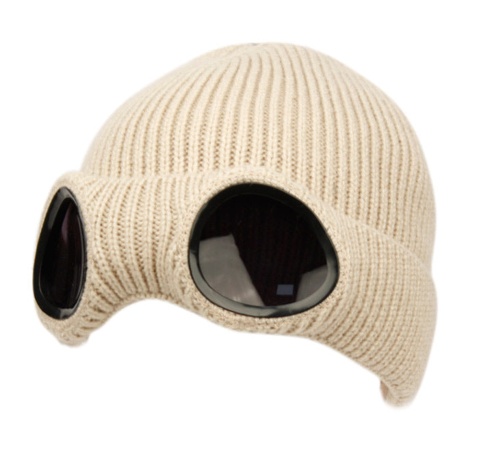 Unisex Winter Ski Beanie With Glasses Goggle & Sherpa Lining