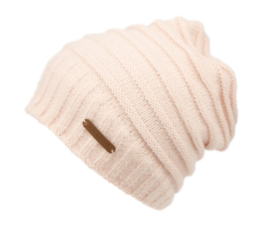 Rolled Stripe Design Knit Slouchy Beanie W/Sherpa Lining