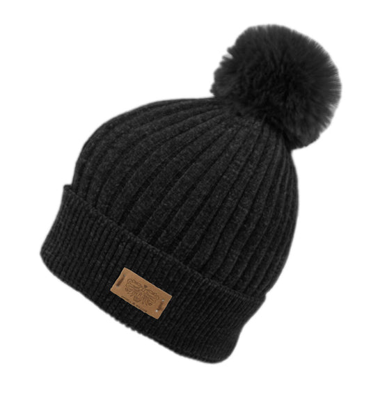 Solid Color Cable Knit Beanie W/Pom Pom