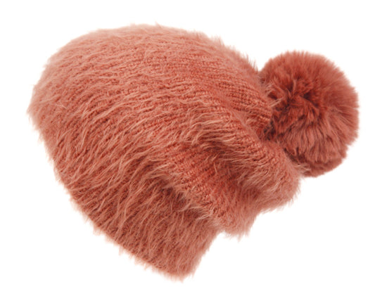 Soft Touch Knit Fur Beanie/Slouchy W/Pom Pom