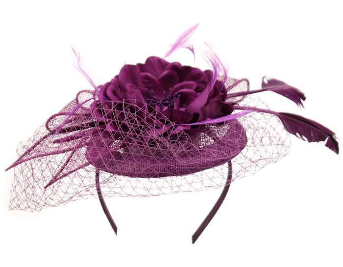 Sinamay Fascinator With Flower & Feather Trim
