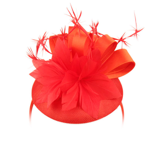 Sinamay Fascinator With Ribbon Flower & Feather Trim