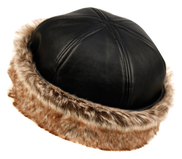 Winter Faux Leather With Fur Cuff Hats