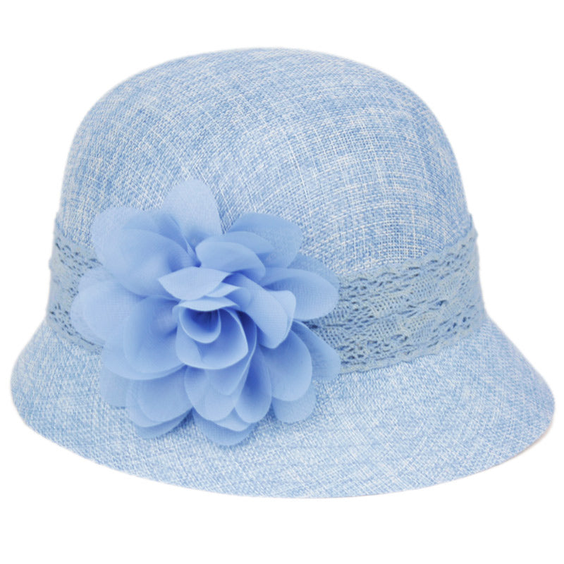 Linen Cloche Hats With Lace Band And Flower