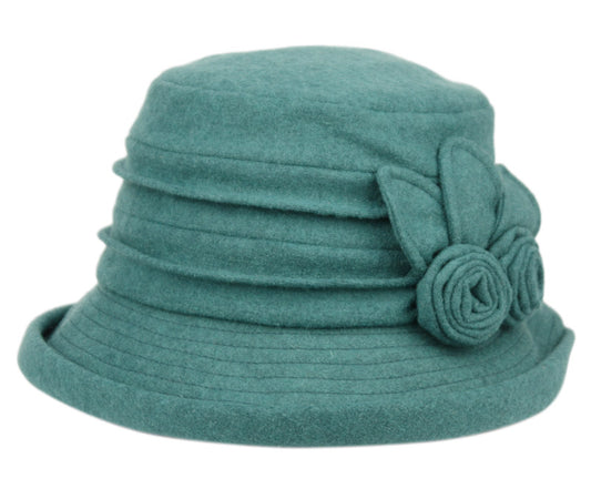 Ladies Cloche Hats W/Side Flower & Roll Over Brim