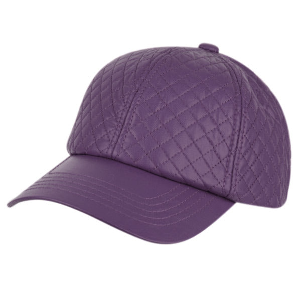 Faux Leather Six Panel Quilted Cap