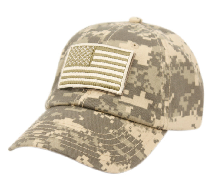 Washed Cotton Baseball Cap With Usa Flag Patch