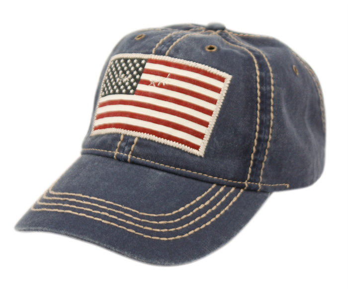 Washed Cotton Baseball Cap With American Flag Patch
