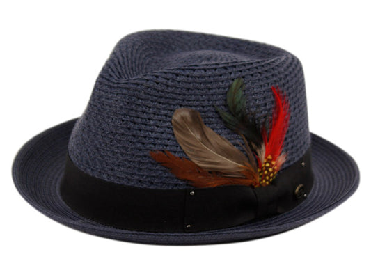 Poly Braid Fedora Hats With Band & Feather