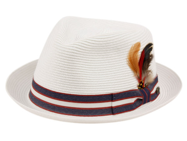 Poly Braid Fedora Hats With Band & Feather