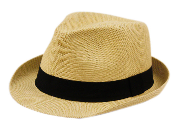 Roll Up Brim Straw Fedora Hats With Grosgrain Band