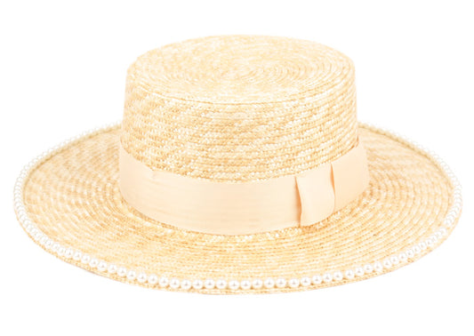 Braid Natural Straw Boater Hats W/Beaded Edge