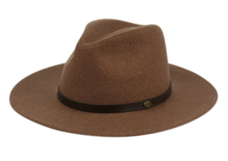 Wool Blend Outback Fedora Hats With Faux Leather Band