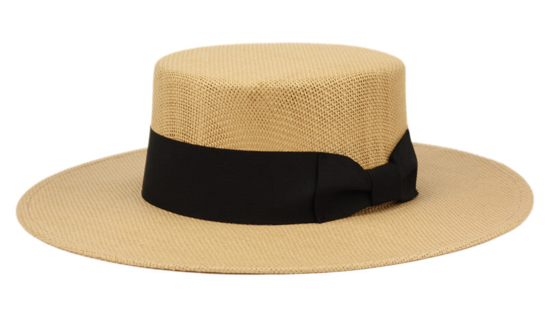 Wide Flat Brim & Crown Straw Hats W/Band