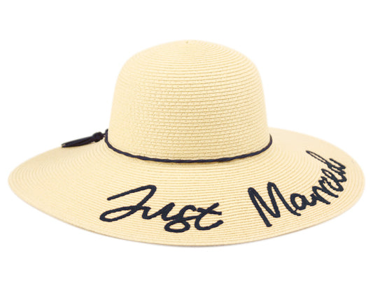 "Just Married" Braid Paper Straw Floppy Hats With