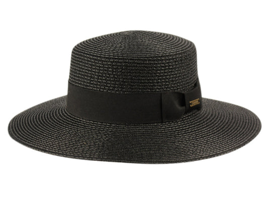 Wide Brim Boater Hats With Grosgrain Band