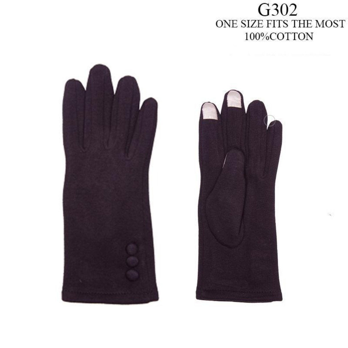 Solid Color Screen-Touch Gloves W/ Buttons - 12Pc Set