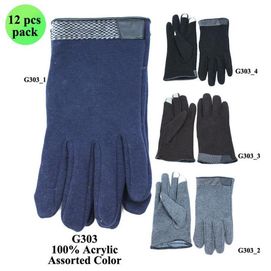 Solid Color Screen-Touch Gloves W/ Check Pattern Edge - 12Pc Set