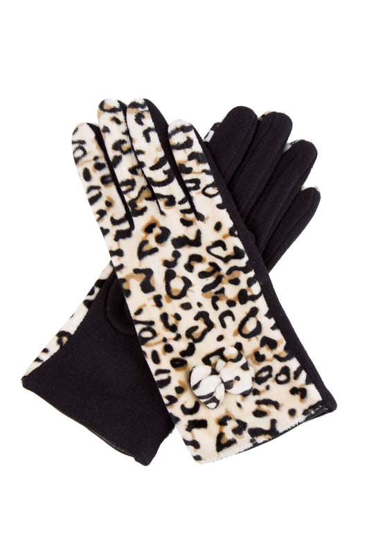 Leopard Pattern Screen-Touch Gloves W/ Leopard Print Bow - 12Pc Set