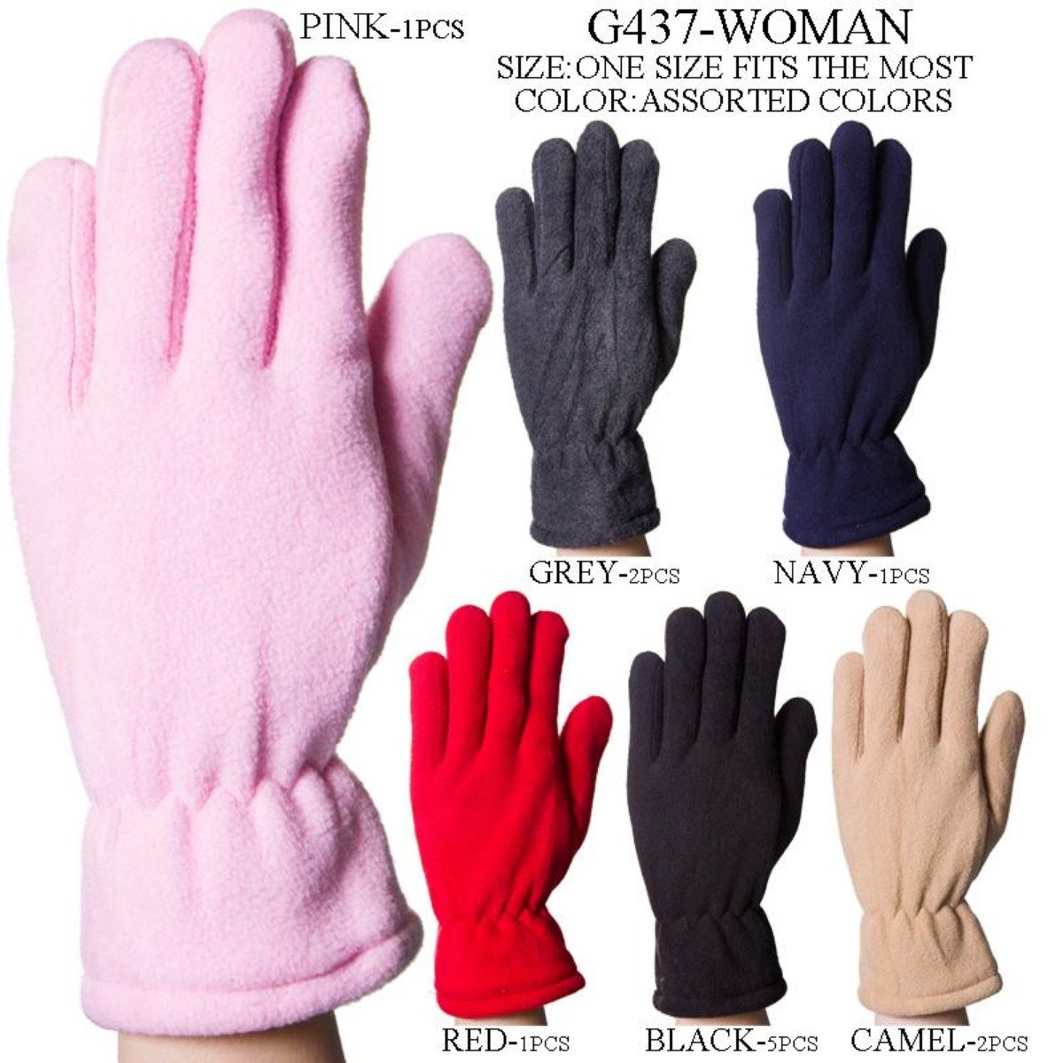 Solid Color Fleece Gloves - 12Pc Set