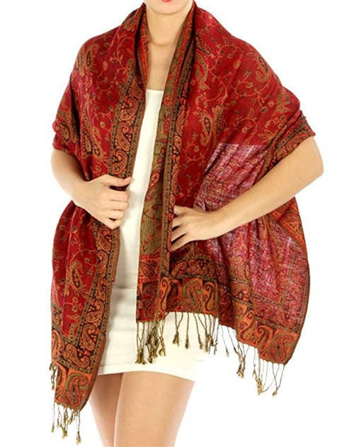 Wholesale Bulk Pack All Paisley Pashmina Scarf - Red