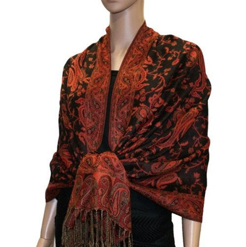 Wholesale Black Red Paisley Pashmina Scarf