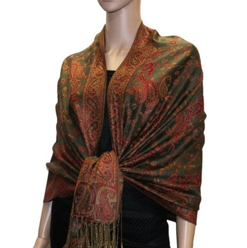 Wholesale Dark Olive Paisley Pashmina Scarf