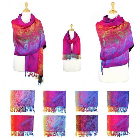Wholesale Bulk Pack Pashmina Colorful Shawls 12 - Pack Assorted Colors