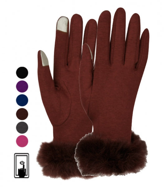 Ladies Jersey Touch Screen Glove With Fur Cuff