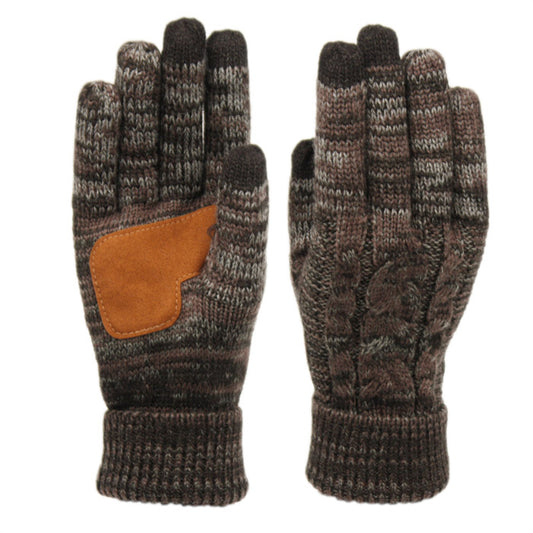 Cable Knit Winter Gloves W/Screen Touch & Suede Palm Patch