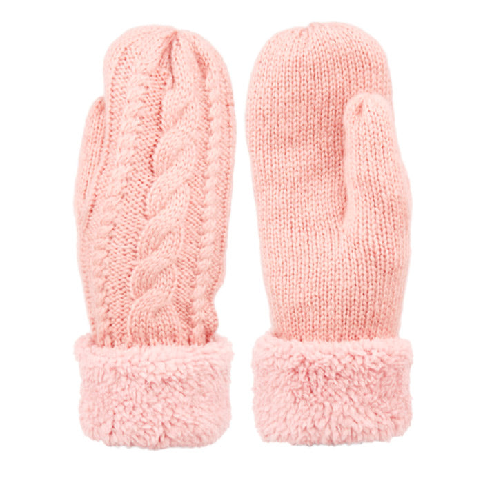 Winter Knit Mittens With Sherpa Lining