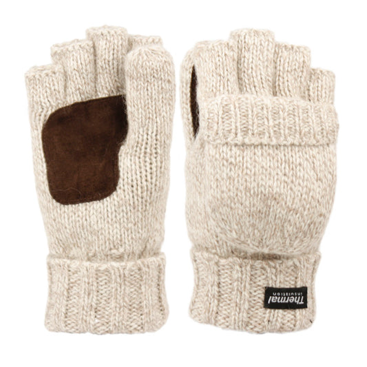 Half Finger Wool Knit Gloves With Cover & Palm Patch