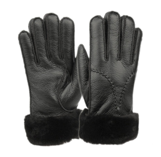 Ladies Faux Leather Glove W/Fur Cuff