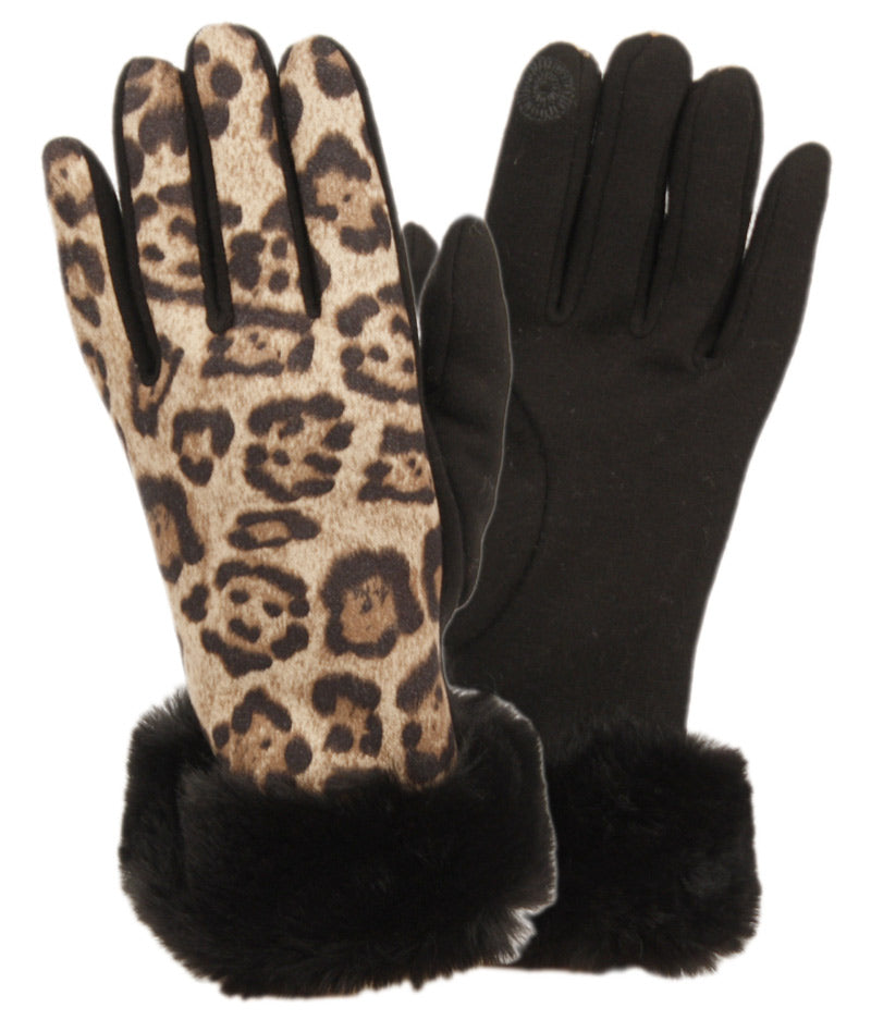 Ladies Animal Leopard Print Touch Screen Glove W/Cuff