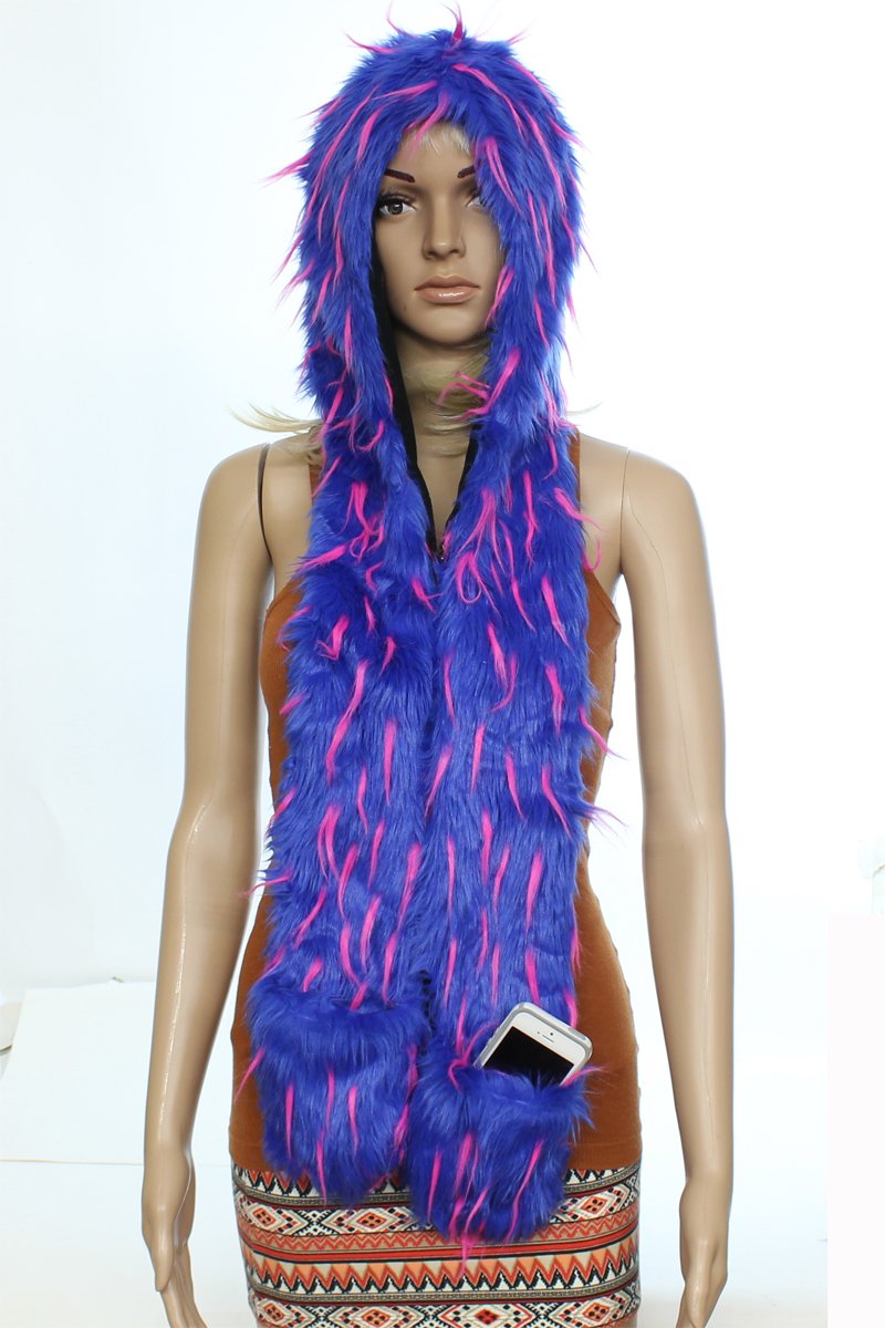 Neon Colored Faux Fur Hat & Scarf Set W/ Pockets