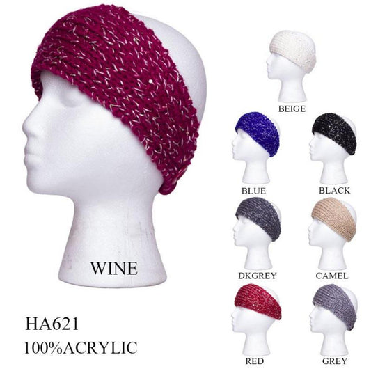 Solid Color W/ Lurex Knitted Headband - 12Pc Set