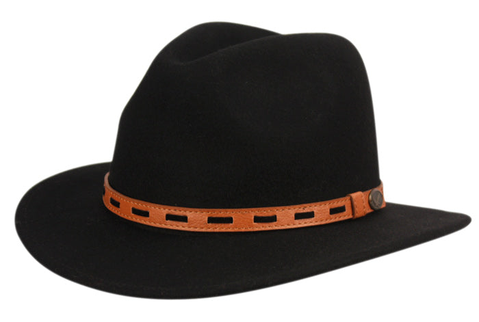 Wool Felt Outback Fedora Hats With Leather Band