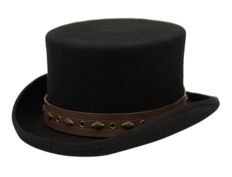 Low Crown Steampunk Top Hat With Pu Band And Chain