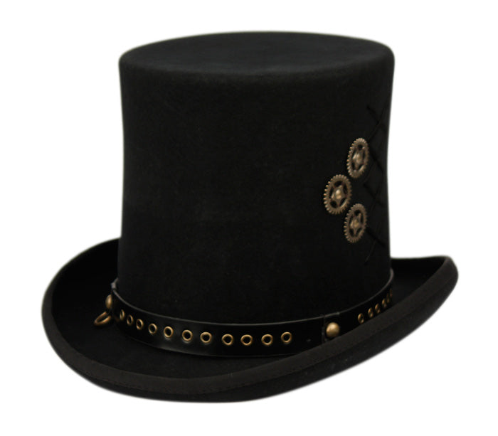 Wool Felt Top Hats With Perforated Leather Band & Decoration Trims