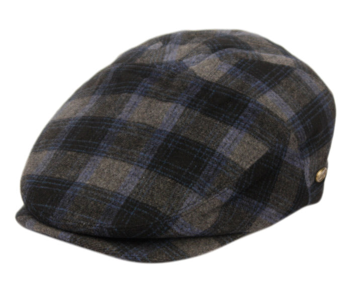 Brushed Wool Check Ivy Caps W/Satin Quilted Lining