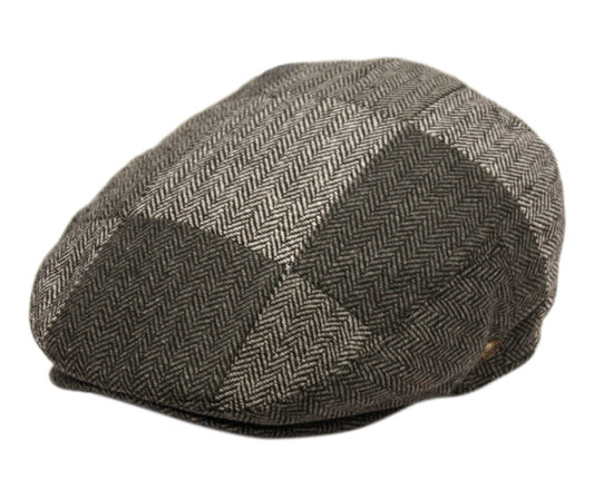 Herringbone Check Patchwork Wool Ivy Caps W/Satin Quilted Lining