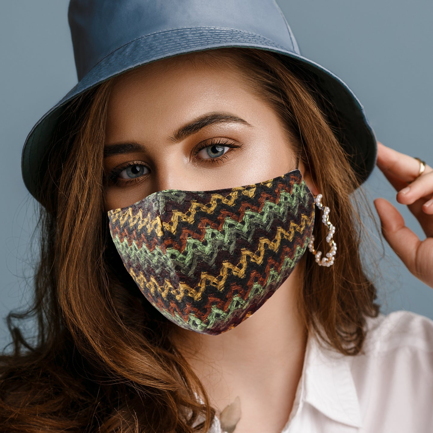 Patterned Washable & Reusable Winter Cotton Face Mask W/ Diamond Shaped Lining & Filter Pocket 