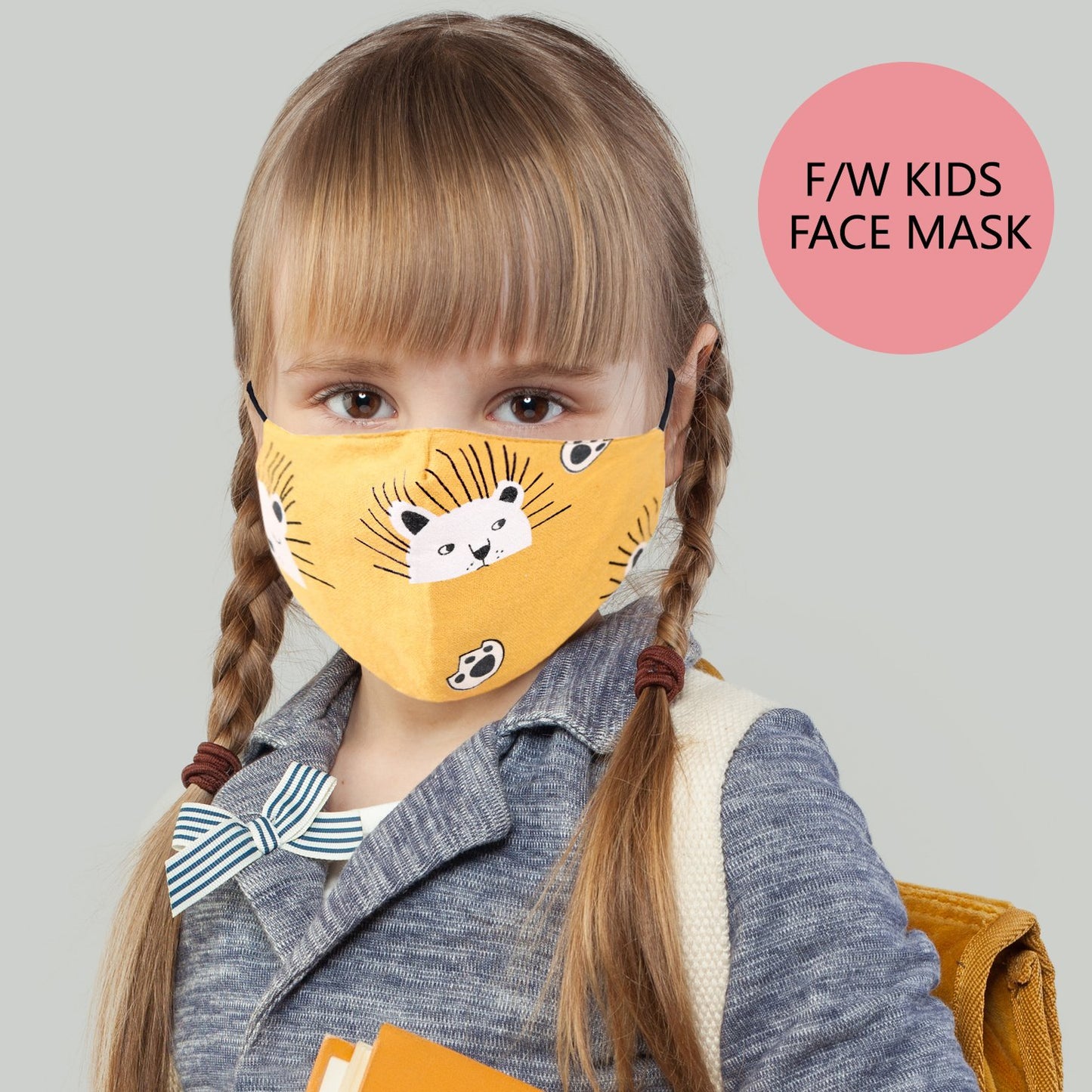 Kids Size - Washable & Reusable Winter Cotton Face Mask W/ Diamond Shaped Lining & Filter Pocket 