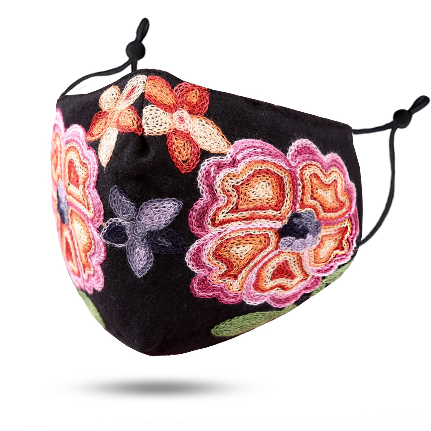 Embroidered Washable & Reusable Winter Cotton Face Mask W/ Diamond Shaped Lining & Filter Pocket 